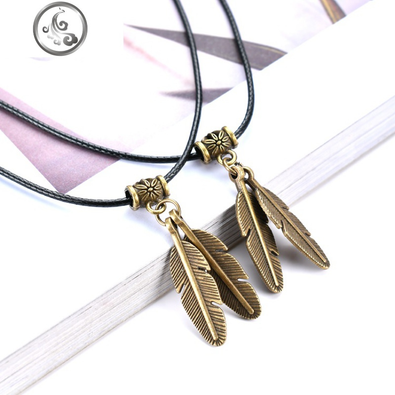 男女情侣项链一对简约潮流韩版饰品学生闺蜜配饰短款项饰 复古羽毛