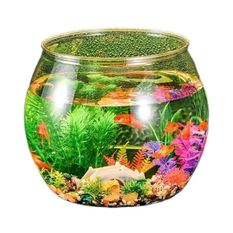 高清透明塑料鱼缸家用办公圆形金鱼缸客厅乌龟缸桌面水族箱观景缸图片