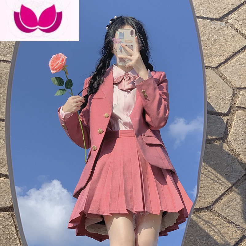 七斓小树莓jk粉色西装外套女日系学院风校供感西服jk制服套装全套