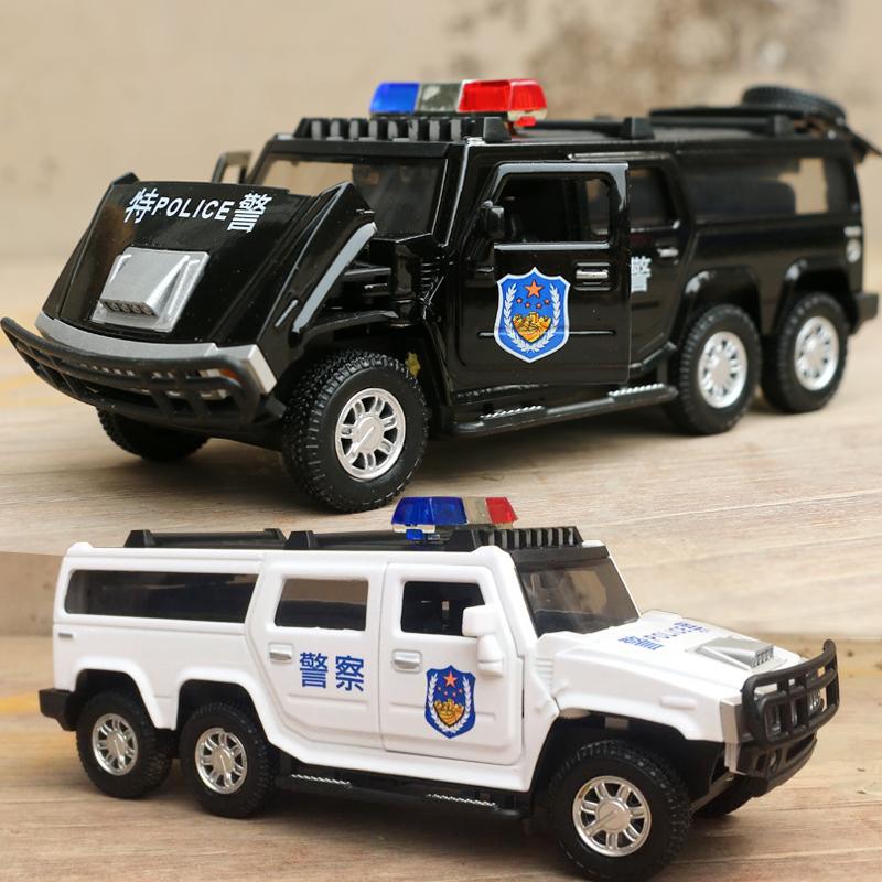 合金车模型加长悍马警察车110仿真小汽车1:32回力车男孩玩具 68234警车高清大图