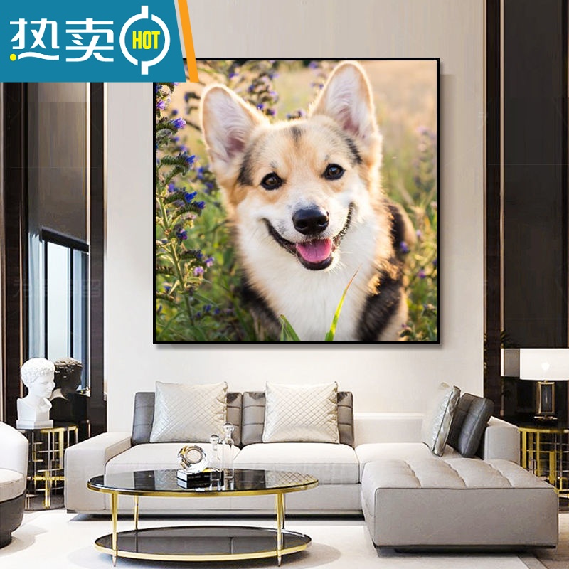 敬平现代简约画油画动物狗客厅装饰画餐厅饭桌上挂画卧室玄关过道壁画装饰画高清大图