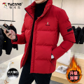 啄木鸟冬季新款羽绒棉服男士加厚保暖立领棉衣棉袄子上衣服外套衣 L105-118斤 005红色升级加厚