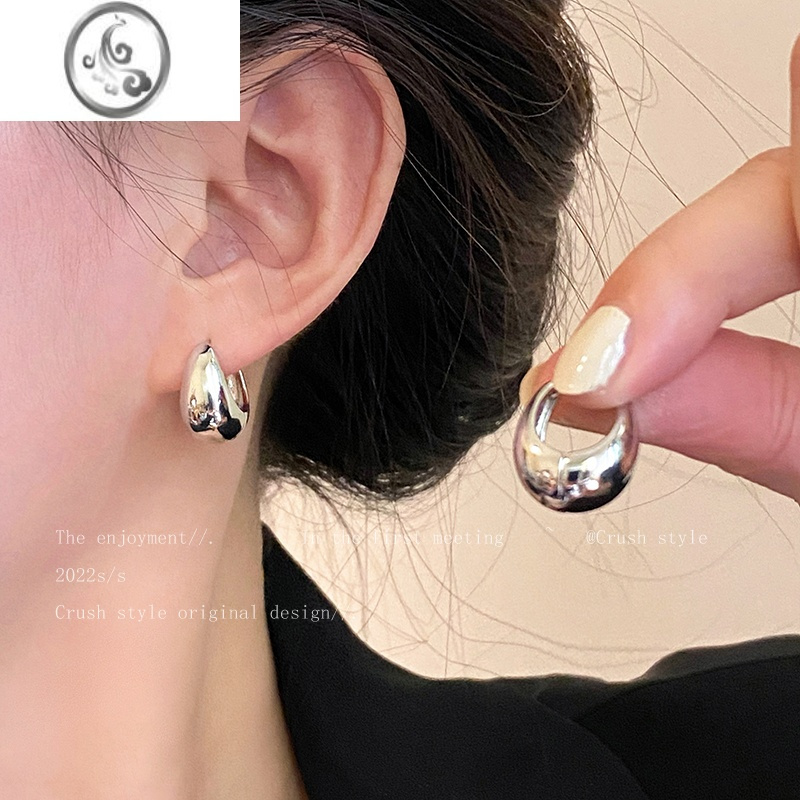 JiMi欧美风~圆弧金色素圈耳圈女高级ins简约耳环2023年新款潮耳扣耳饰