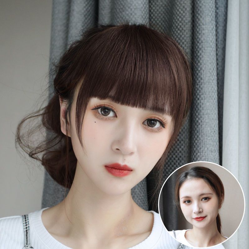 空气刘海假发片圆脸修脸自然无痕式逼真蓬松 自然黑 无鬓角-送护理套