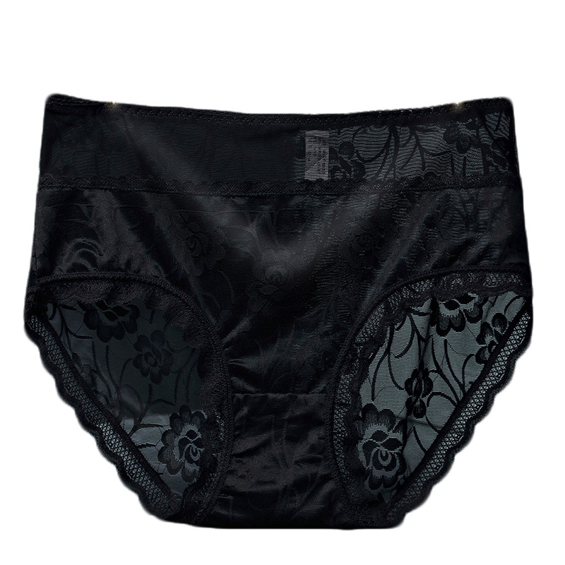 黑色蕾丝内裤女高腰冰丝无痕性感超薄网纱透明纯棉裆火辣大码