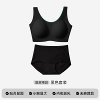 猫人蜂巢杯轻薄透气内衣防滑无痕无钢圈聚拢背心式女士文胸套装 160/85（均码A-C杯/适用80-120斤） 黑色套装（宽肩带）