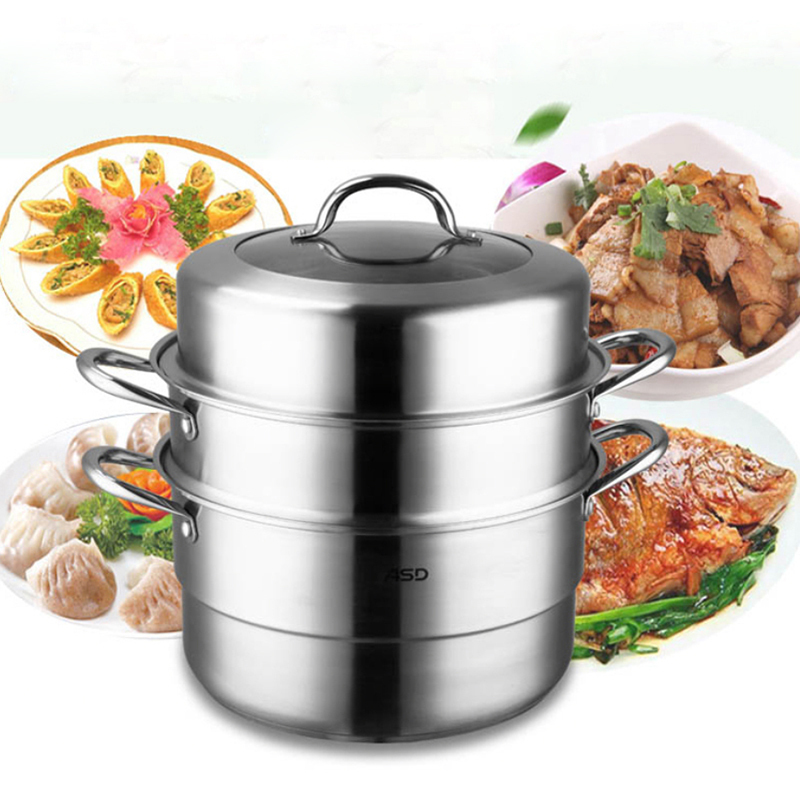 爱仕达(ASD)蒸锅 34CM复合底304不锈钢蒸锅 三层大容量蒸锅锅具JX1534K 带蒸笼蒸屉高清大图