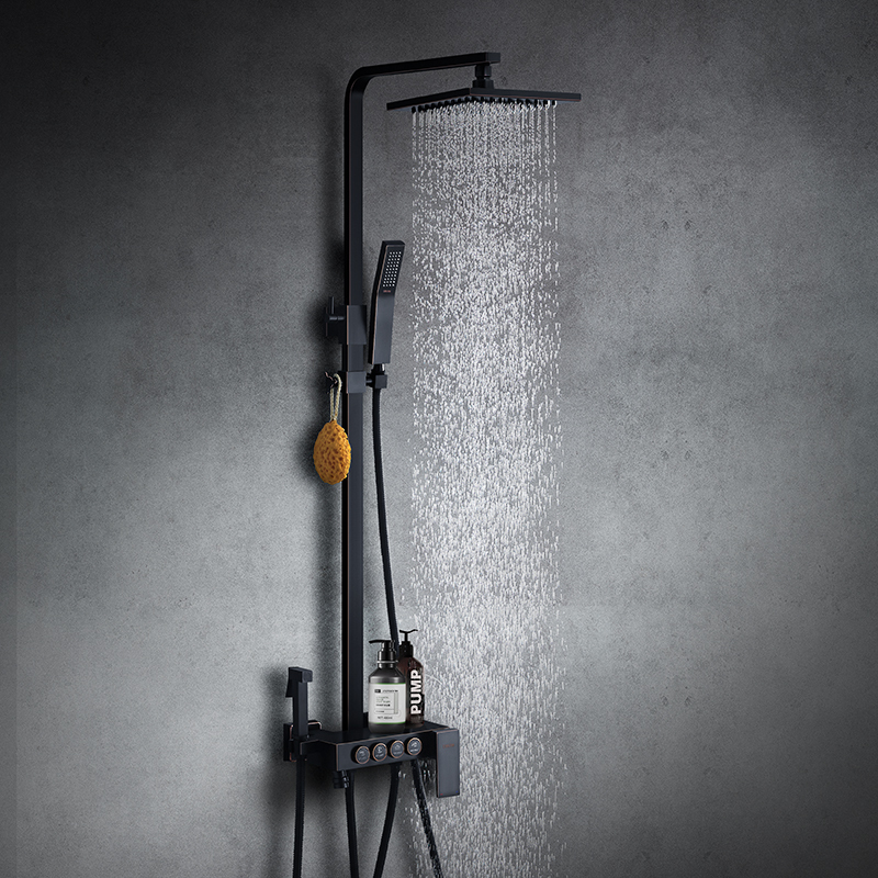 全铜黑色方形淋浴花洒套装家用增压大淋浴器顶喷头卫浴水龙头109黑色