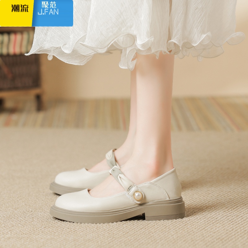 聚范玛丽珍女鞋子2024新款夏季粗跟高跟鞋配裙子小皮鞋仙女温柔风单鞋 39 杏色三厘米2891-6