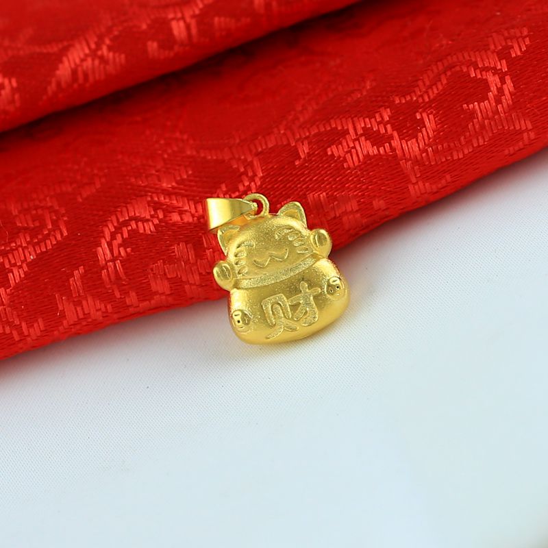 招财进宝仿黄金色吊坠招财福猫直播沙金款女项链坠子工厂直销