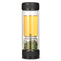 金镶玉 茶杯 办公杯茶水分离杯双层玻璃杯商务杯 泡茶杯礼品杯带过滤创意杯 黑色旋中玄泡茶杯(10个以上可定制)