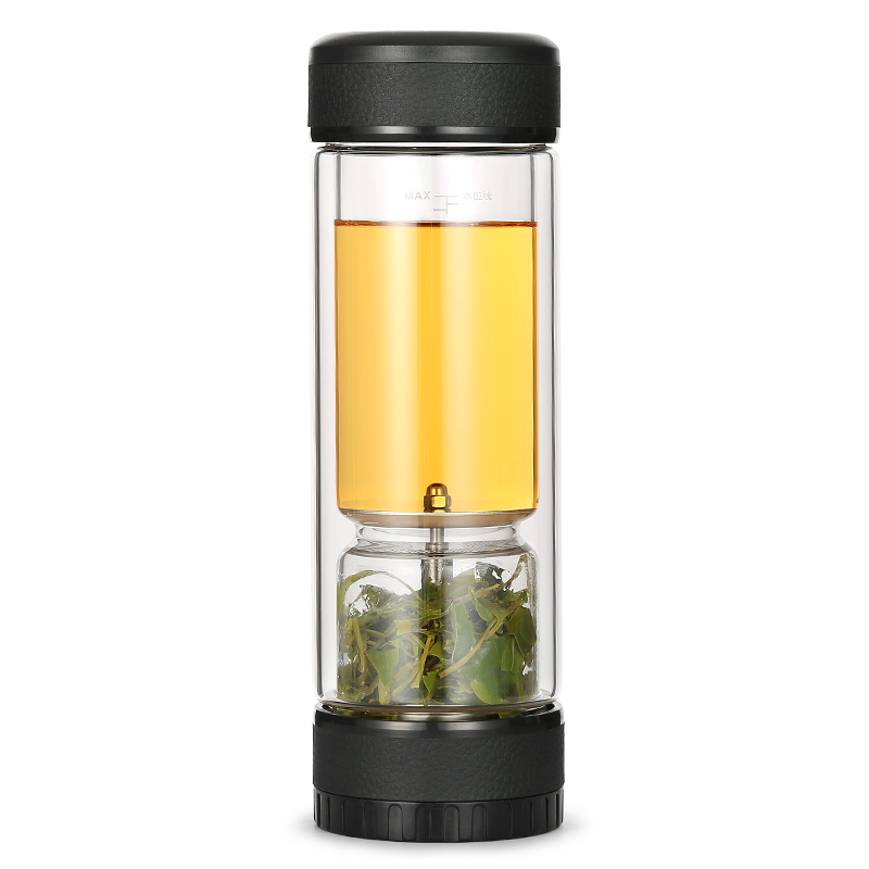 金镶玉 茶杯 办公杯茶水分离杯双层玻璃杯商务杯 泡茶杯礼品杯带过滤创意杯 黑色旋中玄泡茶杯(10个以上可定制)