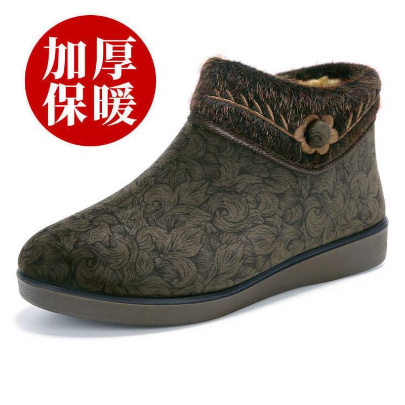 老北京布鞋女棉鞋冬季女鞋老年软底防滑老太太棉靴平跟老人奶奶鞋 红色 33