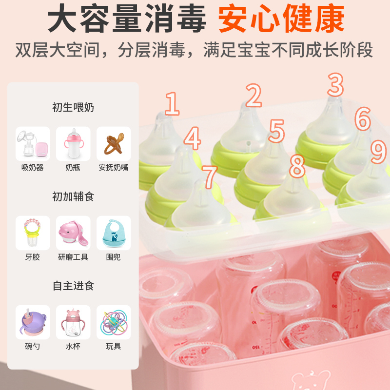 小壮熊 奶瓶消毒器带烘干 消毒柜 宝宝蒸汽消毒机 婴儿奶瓶消毒烘干消毒锅 大容量