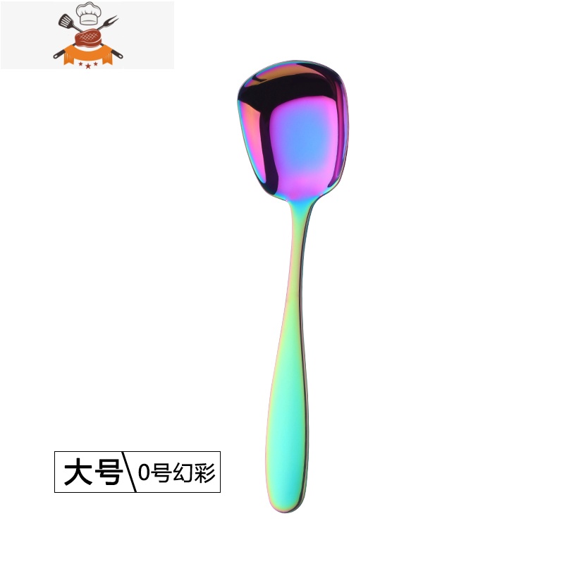 304不锈钢勺子创意可爱家用西瓜勺儿童吃饭汤勺小网红铁锹酸奶勺 敬平 304平底勺[幻彩0]大号