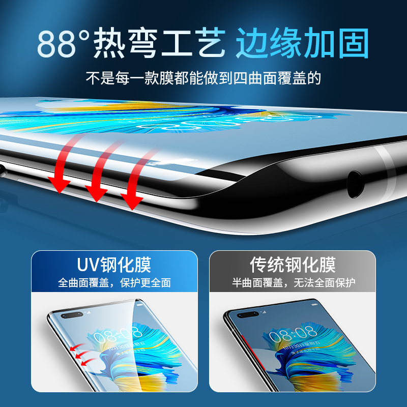 古尚古 华为mate40pro钢化膜30epro手机膜p40曲面p30全屏覆盖uv全胶rs保时捷保护膜nova8全包边