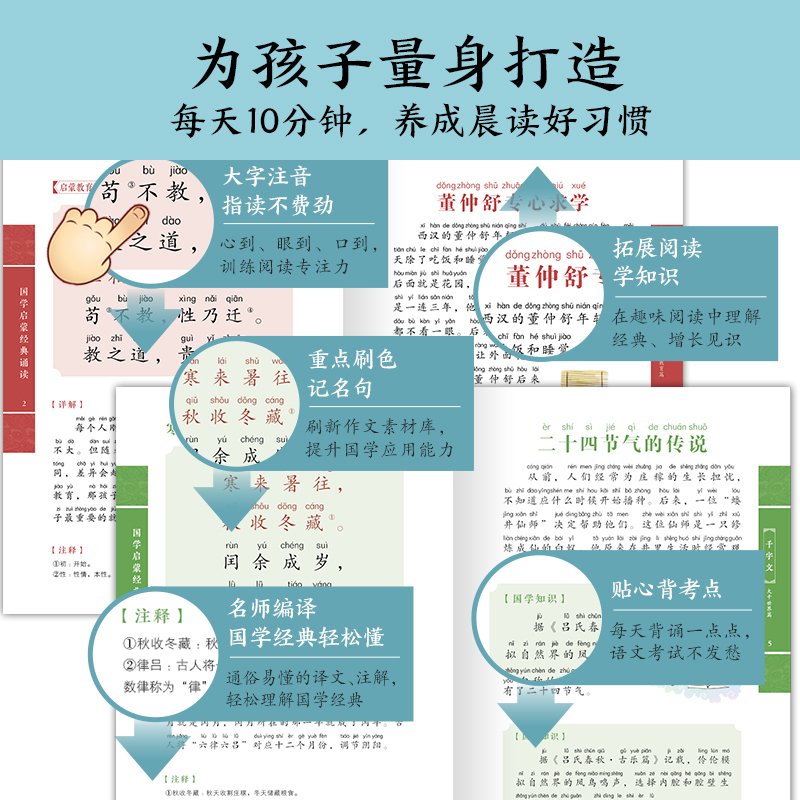 唐诗 [正版]送书法课16开大书有声伴读国学启蒙经典诵读全套10册大字彩图注音版三字经千字文弟子规百家姓声律启蒙增广贤文