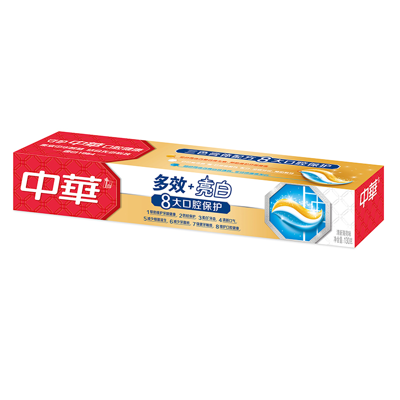 中华多效+亮白牙膏130g清新薄荷味 多效修护 健齿护龈 清新口气