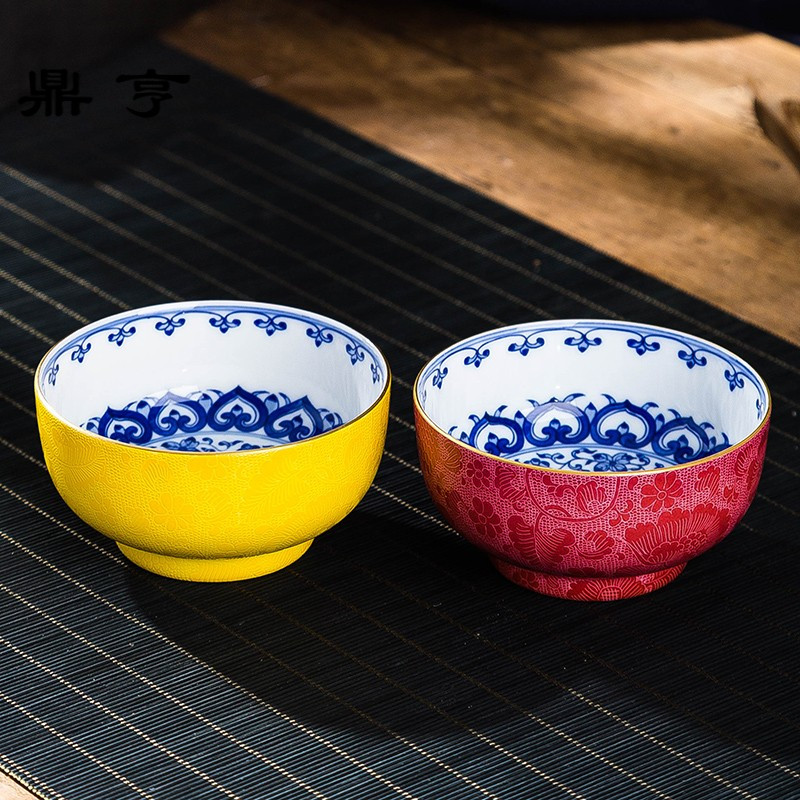 鼎亨景德镇茶具纯手工扒花个人杯青花主人杯手绘小茶杯单杯对杯陶