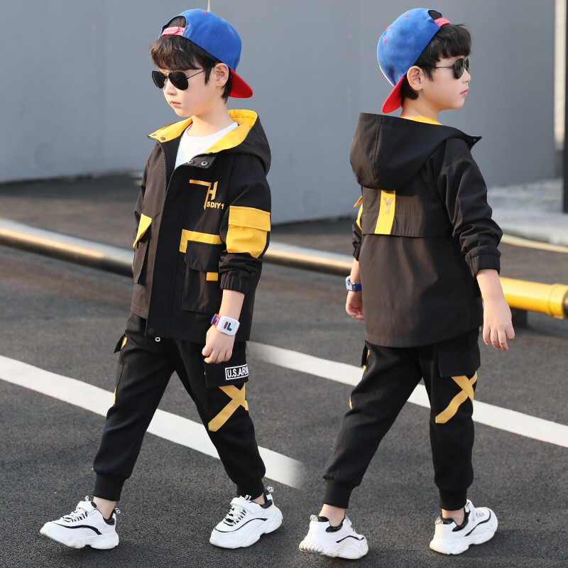 乌鹿童装男童春装套装2021新款儿童中大童帅气小男孩春秋款连帽运动