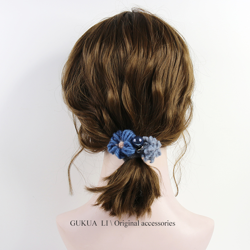 GUKUA LI小姐原创设计针织毛球发圈可爱仙女头绳马尾扎头发饰发绳 蓝色