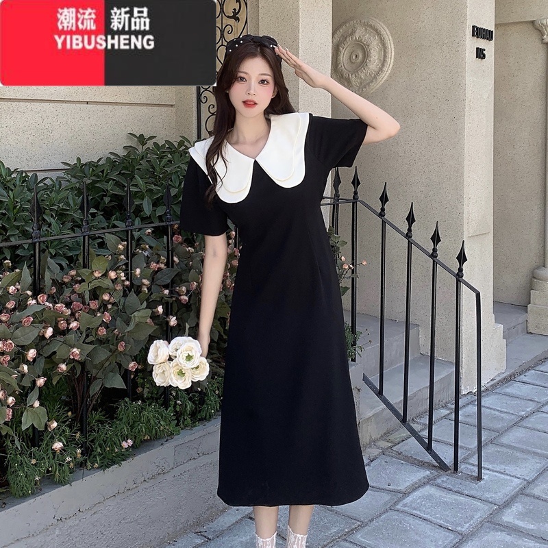 YIBUSHENG大码女装法式复古甜美风翻领连衣裙女季胖mm收腰显瘦减龄中长裙高清大图