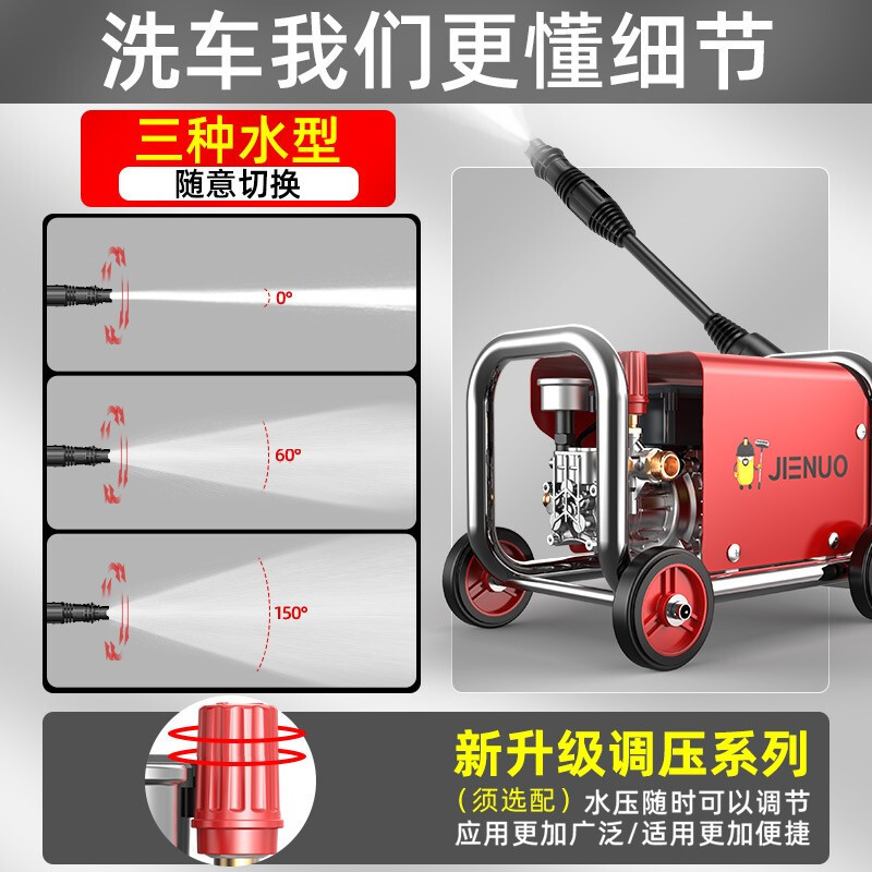 杰诺洗车机高压水泵家用220v便携汽车刷车神器抢全自动清洗机水枪[25米水管+调压+压力表]H2Spro第三代至尊版
