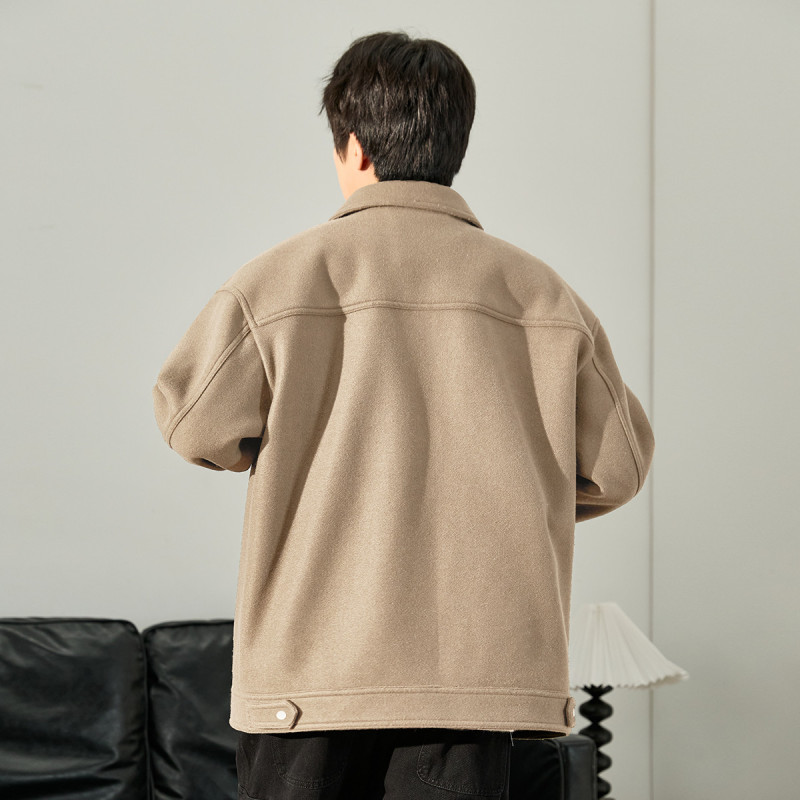 [1.5折价127元]唐狮外套男男士外套秋冬男装秋冬外套男翻领口袋款净色小香风外套
