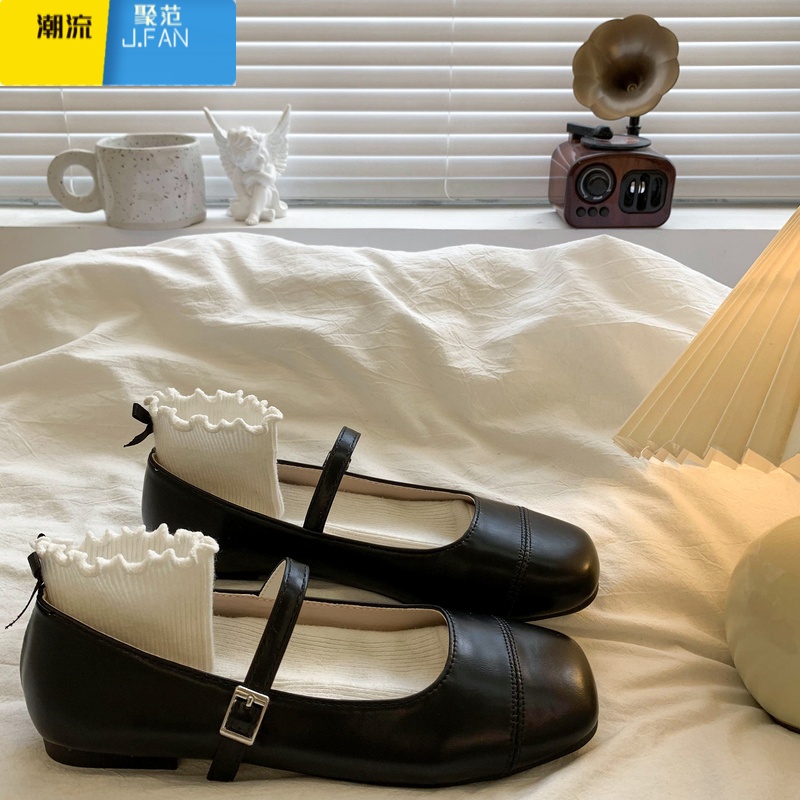 聚范方头浅口百搭平底银色玛丽珍单鞋女2024新款夏季法式配裙子小皮鞋高清大图