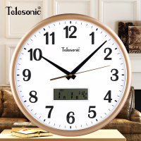 TELESONIC/天王星挂钟客厅静音钟表简约日历时钟现代挂表石英钟 LED显示静音扫秒机芯 14英寸