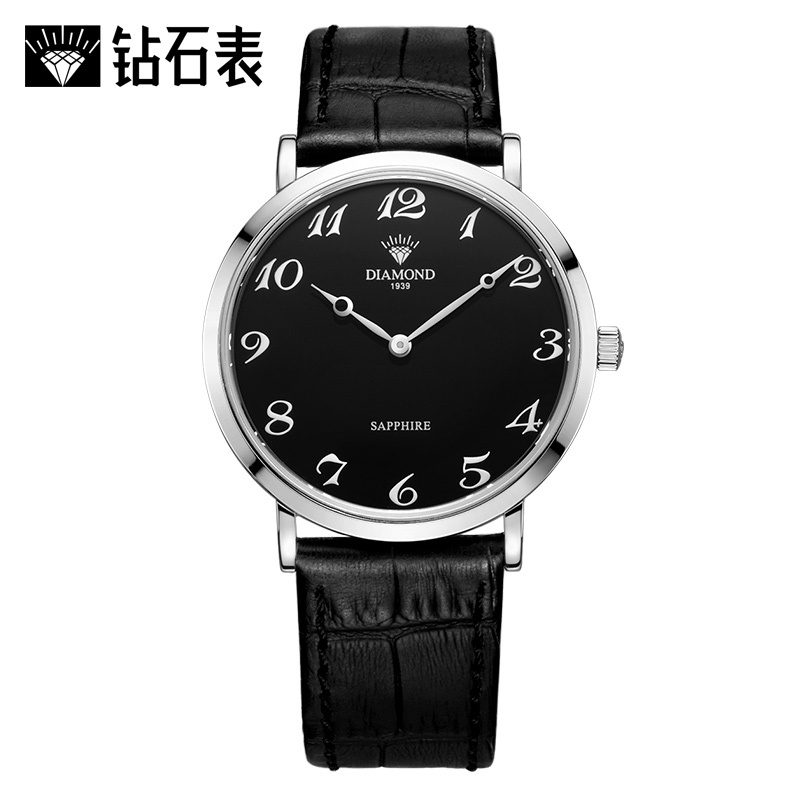 上海钻石牌diamond手表男皮带石英表超薄休闲防水简约大表盘时尚男士