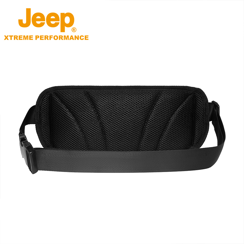 皮膜防泼水jeep户外跑步腰包男款斜跨黑色单肩包健身房运动包