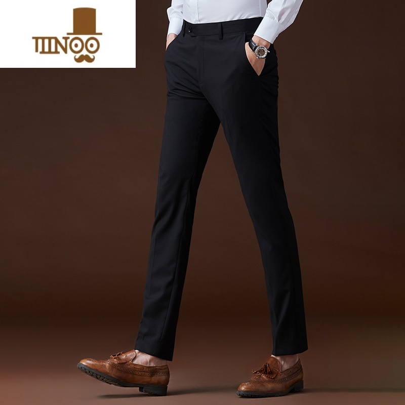YANXU西裤男修身灰色裤子商务休闲直筒正装男士夏季职业长裤黑色西装裤高清大图