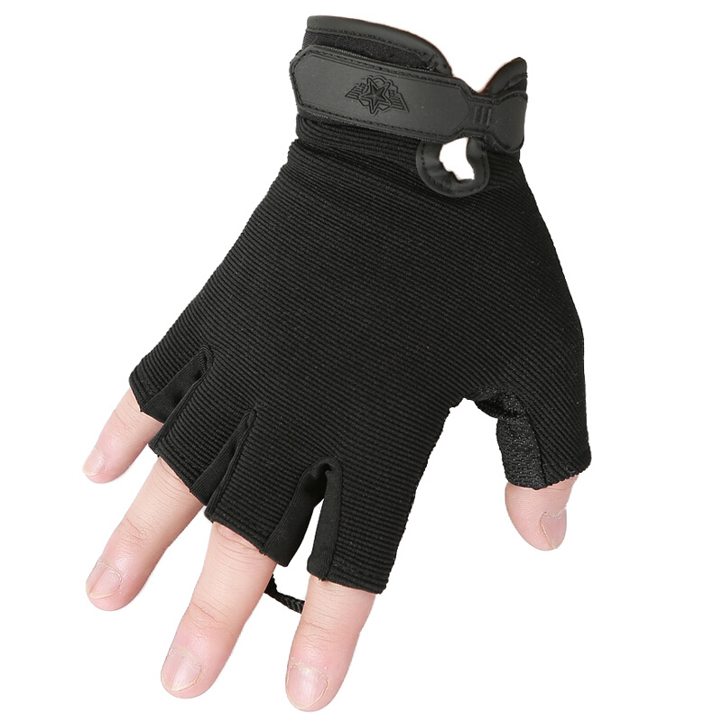 兵行者战术薄防滑手套男女运动骑行半指手套黑色迷彩半指手套黑色半指