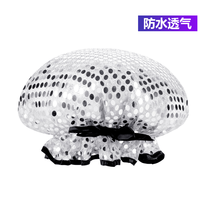 浴帽女款双层防水成人可爱头套厨房防油烟帽子洗澡加厚洗头沐浴帽 三维工匠 银色高清大图