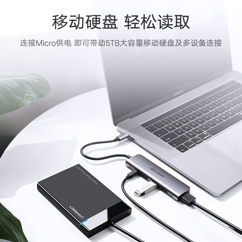 绿联Type-C扩展坞四口USB分线器转接头USB-C转换器适用苹果MacBook电脑华为笔记本50979