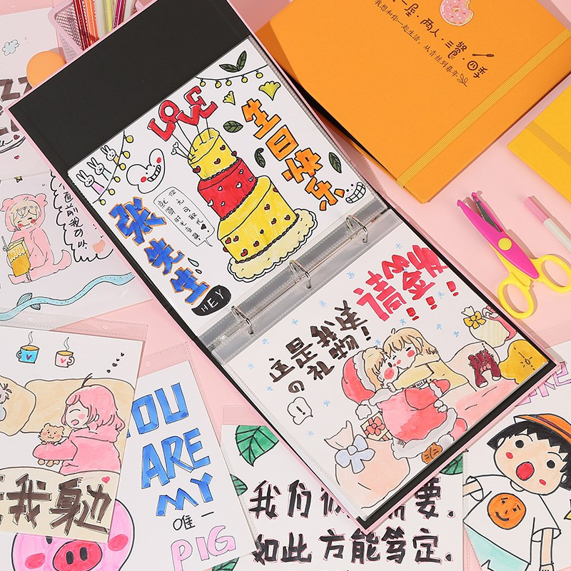 三维工匠抖音手绘diy相册手工制作情侣送男友自制画生日表白纪念册本 告白.我爱你-白卡(礼盒+拉菲草+暖灯) 30张(6