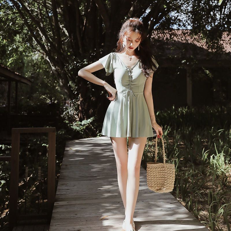 新款泳衣女仙女范遮肚显瘦连体ins保守网红学生温泉小清新装