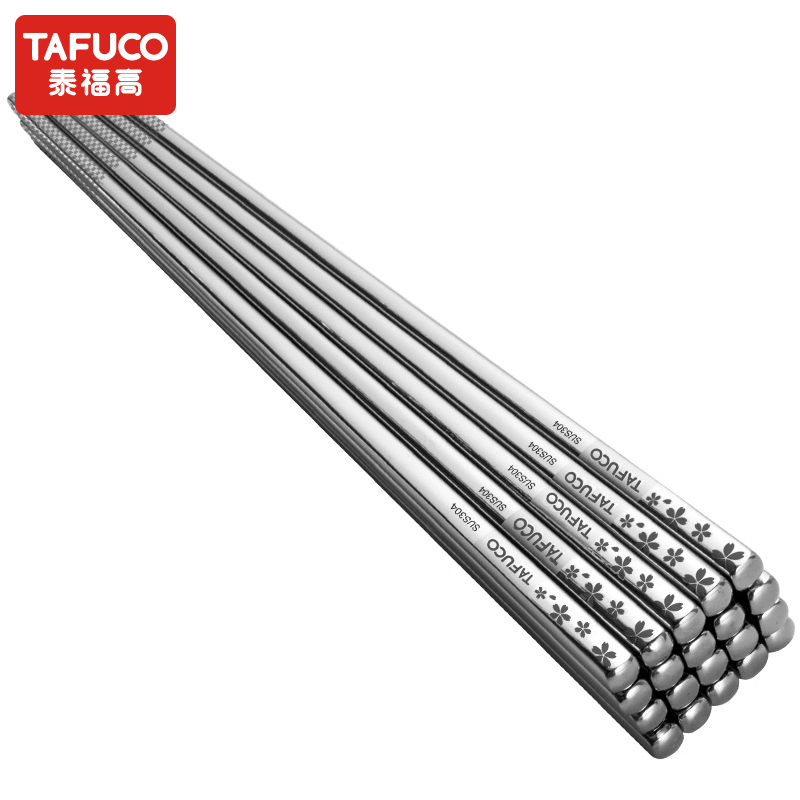日本泰福高(TAFUCO)樱花纹304不锈钢筷子套装 筷子家用防滑 防烫 不易发霉 礼盒套装筷-10双装樱花纹