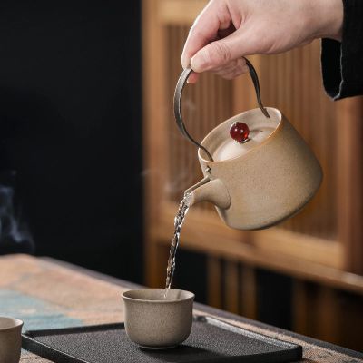 苏宁放心购粗陶功夫茶具套装一壶四杯家用中式陶瓷提梁茶壶茶杯整套泡茶器