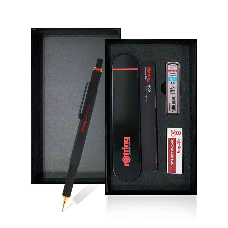 红环(rOtring)自动铅笔 专业绘图工具 金属笔身伸缩笔头800系列 黑色0.5mm黑色礼盒装