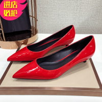 金三志女鞋2020新款单鞋 红色漆皮3公分小跟鞋高跟鞋女细跟黑色工作鞋女休闲鞋