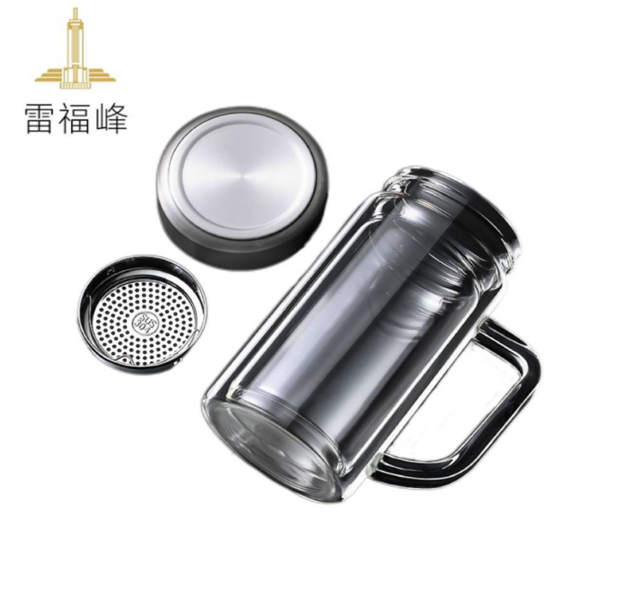 雷福峰双层玻璃杯大容量带把手滤网茶杯570ml/个高清大图