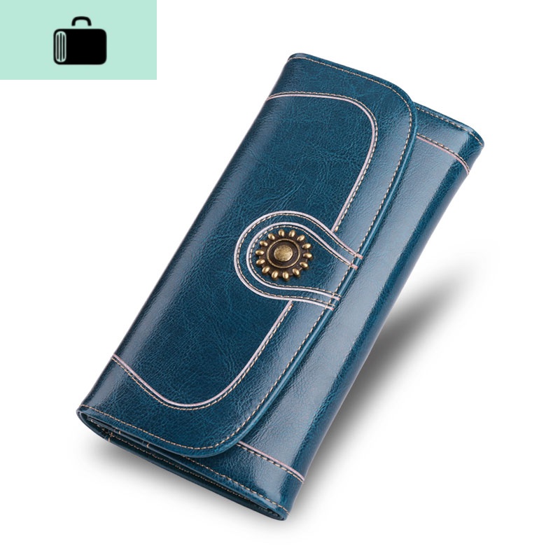 钱包女长款2020新款韩版潮百搭皮多功能牛皮钱夹大容量手拿包女NEW LAKE 孔雀蓝