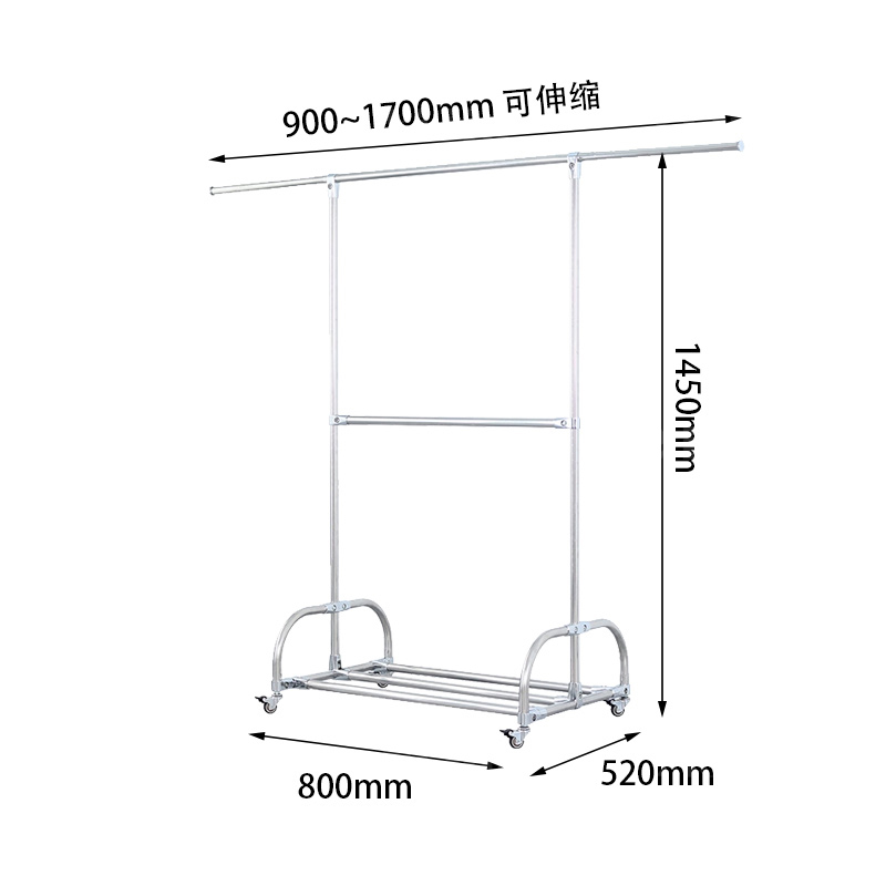 翌嘉YJ-E1-202 202不锈钢晾衣架移动伸缩有鞋架晒衣架 不可升降高度款 800*520*1450高清大图