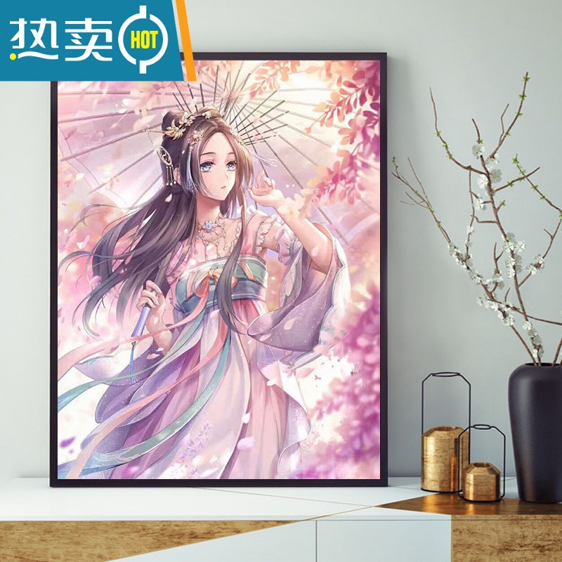 敬平diy数字油画卡通动漫女孩高清36色系手绘画填色画油彩装饰画装饰画高清大图