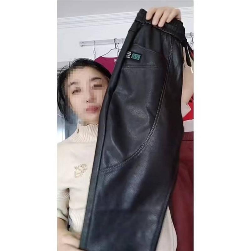 皮裤加绒加厚2021秋冬新款松紧腰高腰百搭收脚铅笔裤
