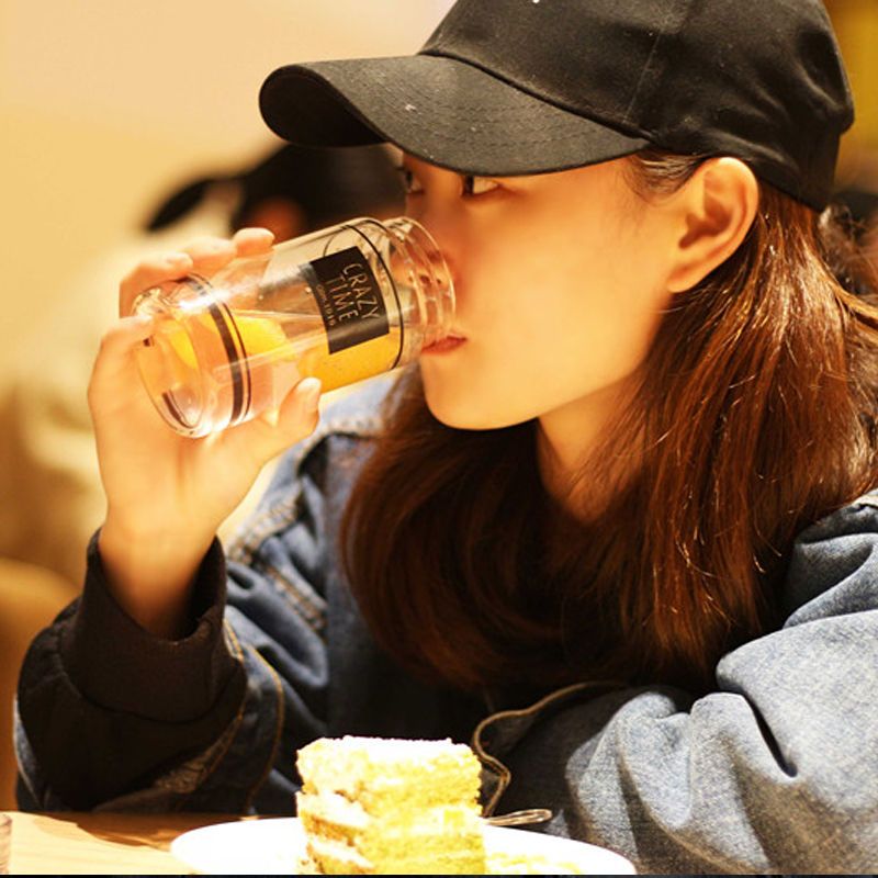韩版ins女学生水杯随手杯男茶杯子可爱情侣小清新便携简约玻璃杯 黑色 单个杯子(不送东西)