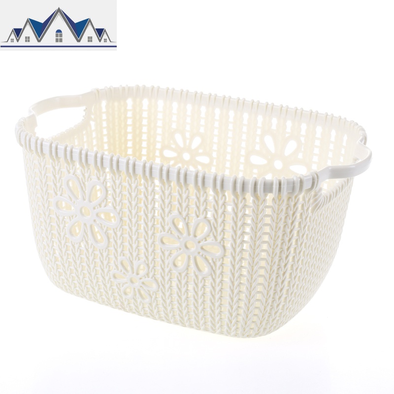 塑料收纳篮桌面筐装水果零食箱子杂物篮子化妆品收纳框子浴室澡篮 三维工匠 白色--中号