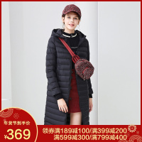 高梵GOLDFARM冬季新款连帽轻薄长款羽绒服女韩版时尚纯色休闲外套女士